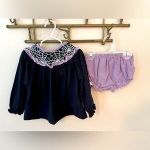 Purple Pearl Smocks Black and Purple Spiderweb Smocked Bishop Top and Bloomers